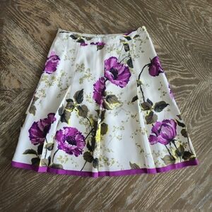Banana Republic 2P 100% Silk Floral A-Line Skirt Petite Purple Lined